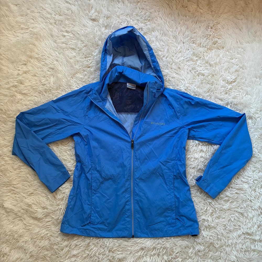 Columbia Switchback III Rain Jacket Womens Large Blue Hooded Windbreaker Shell